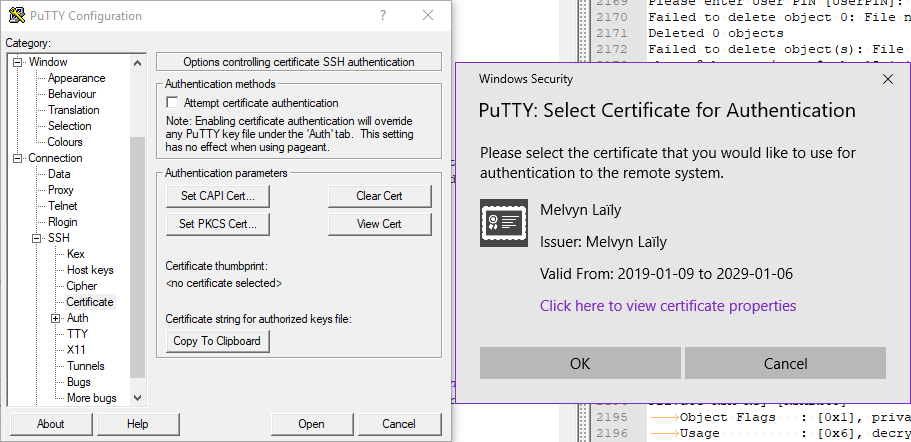 Putty-CAC certificate selection