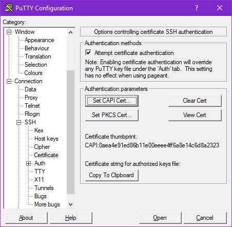 Putty-CAC certificate selection